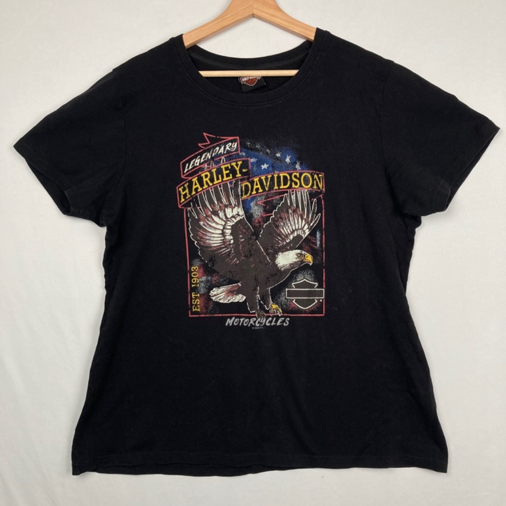 Harley Davidson Womens Shirt Biker Grunge Rock N Roll Edgy Casual Tee Black XL